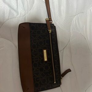 Calvin Klein Black and Brown Logo Wristlet